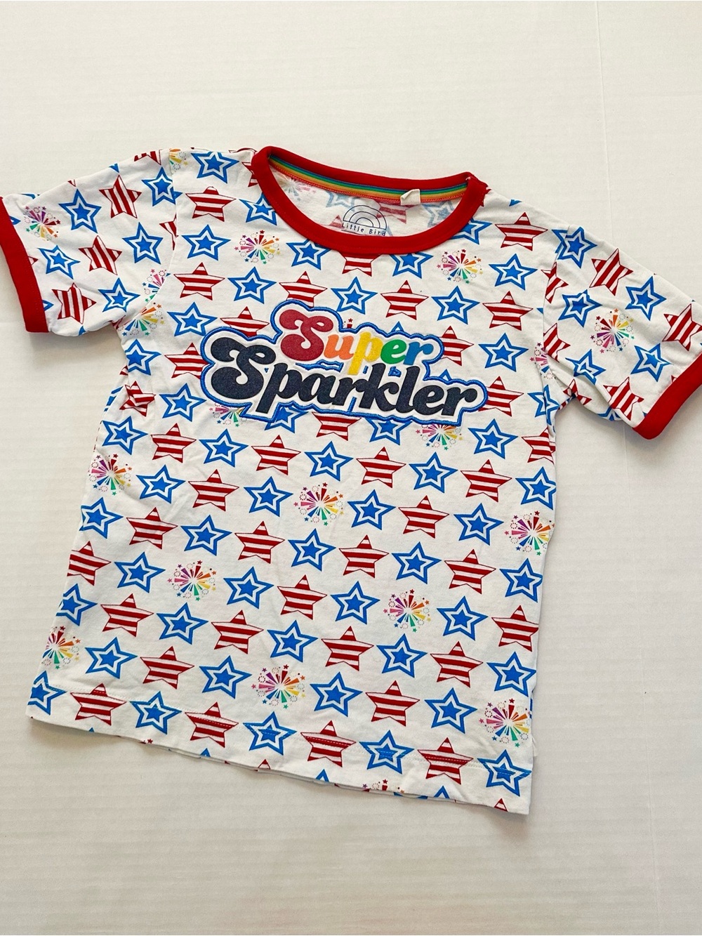 Super Sparkler Graphic Tee - White with Red & Blue Stars